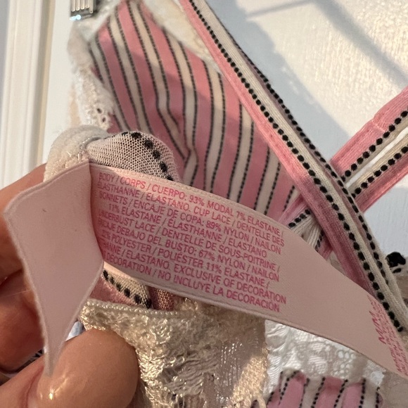 VICTORIA’S SECRET Classic Pink Stripe Lace Modal V-neck Slip Nightgown - Sz M🩷 - Picture 6 of 7